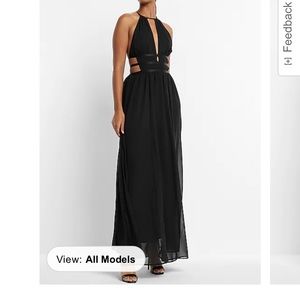 Express Strappy Halter Cutout Plunge Maxi Sheath Dress